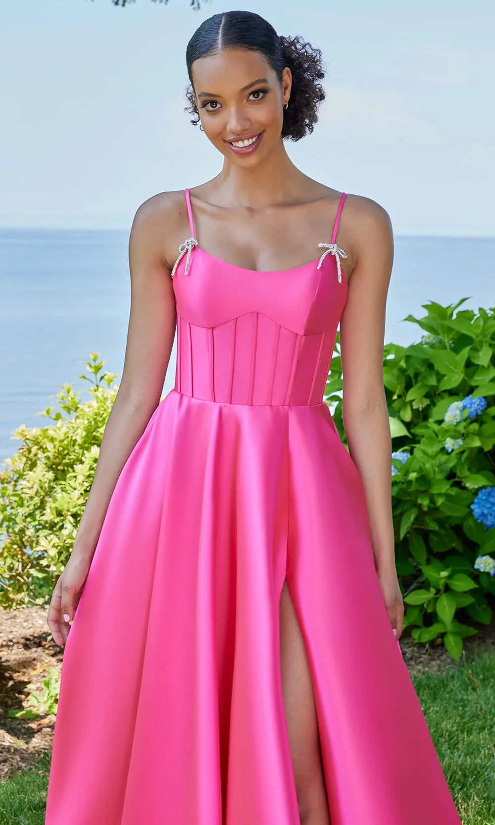 Mori Lee 49315 - Scoop Neck Mikado Slit Ballgown Prom Dresses in Fuchsia