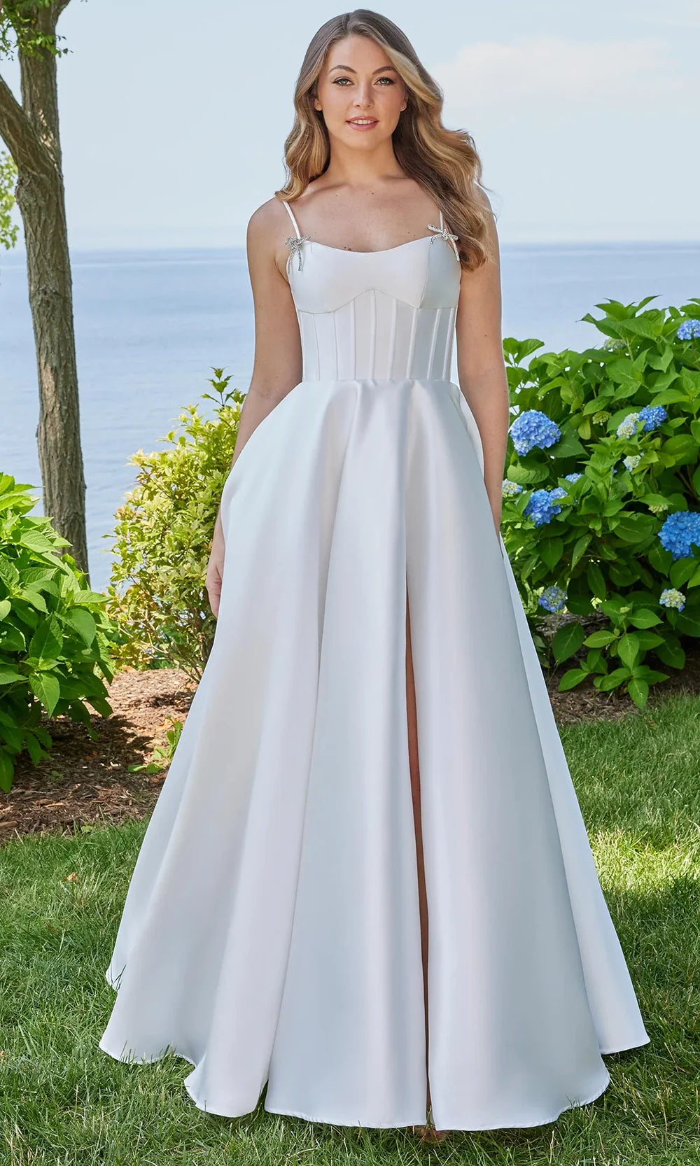 Mori Lee 49315 - Scoop Neck Mikado Slit Ballgown Prom Dresses in White
