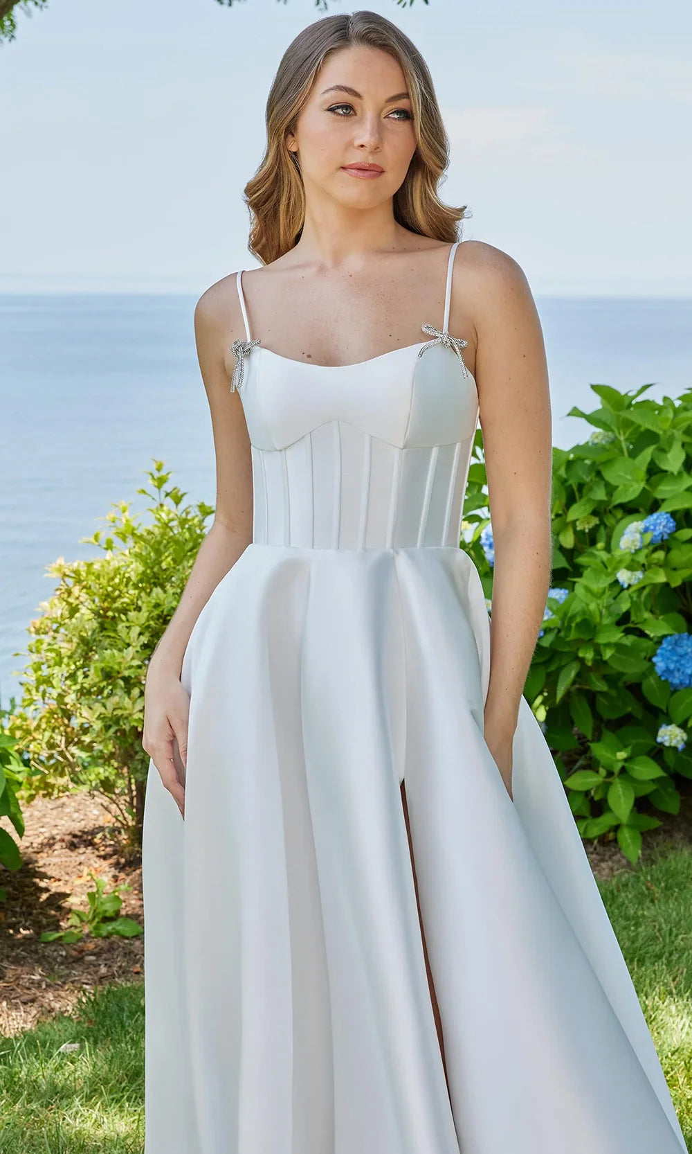 Mori Lee 49315 - Scoop Neck Mikado Slit Ballgown Prom Dresses in White