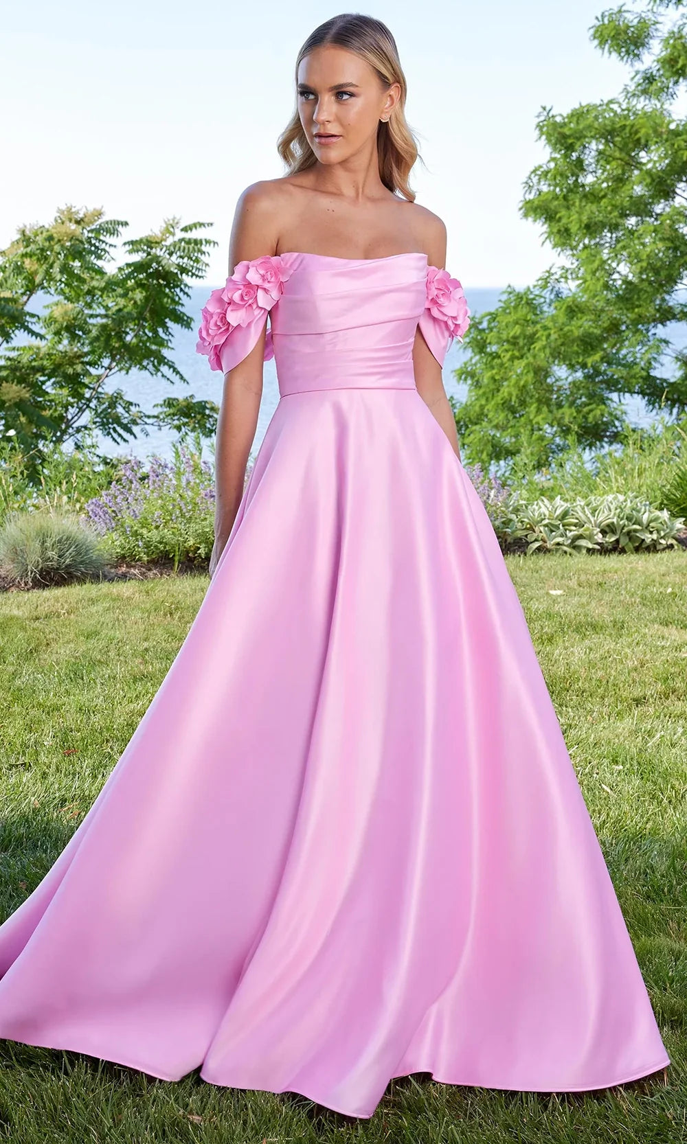 Mori Lee 49322 - Straight Neckline Prom Gown with Floral Sleeves Prom Dresses in New Bubble