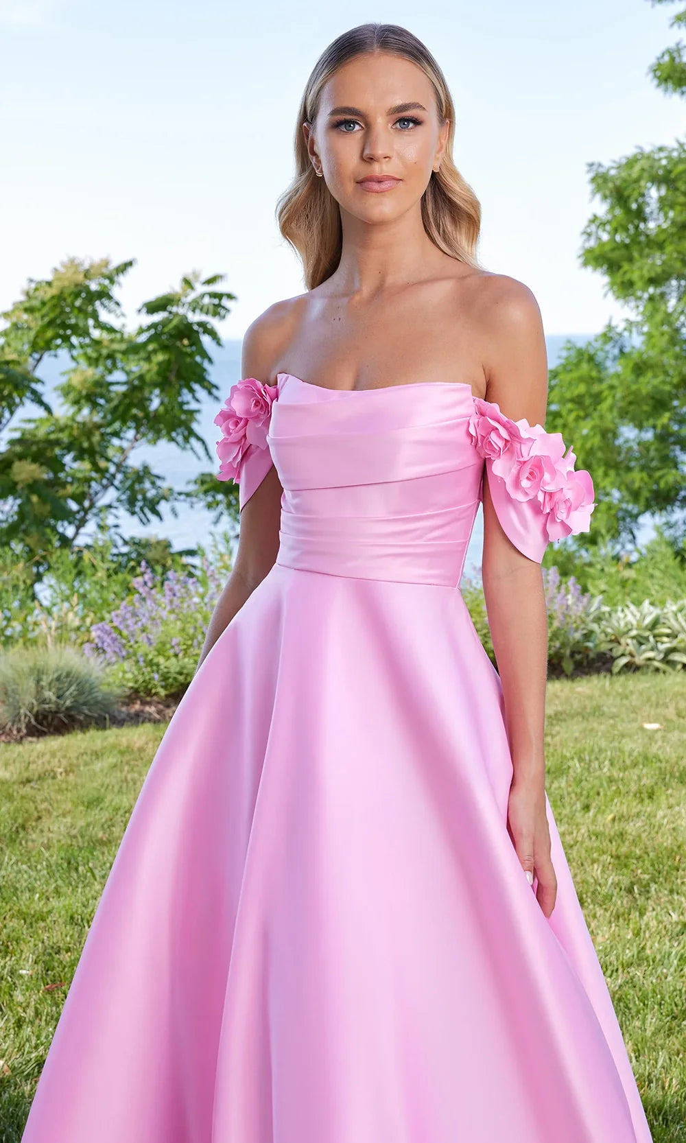 Mori Lee 49322 - Straight Neckline Prom Gown with Floral Sleeves Prom Dresses in New Bubble