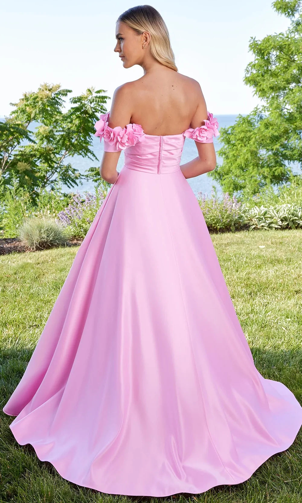 Mori Lee 49322 - Straight Neckline Prom Gown with Floral Sleeves Prom Dresses in New Bubble