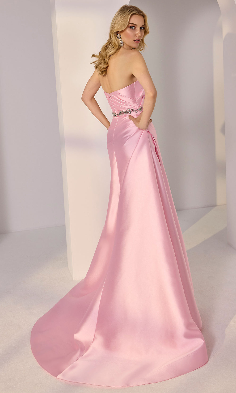 Mori Lee 49201 - Strapless Pleated Prom Gown with Slit Prom Dresses in Ballerina Pink
