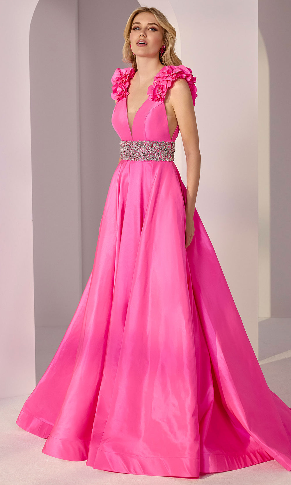 Mori Lee 49202 - V-Neckline Prom Gown with Beaded Waist Prom Dresses in Fuchsia