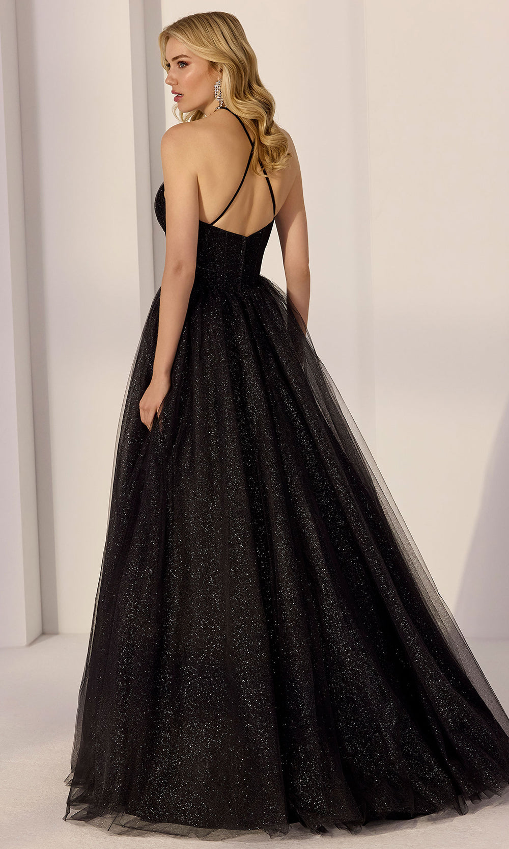 Mori Lee 49205 - Halter Neckline A-Line Glitter Gown Prom Dresses in Black