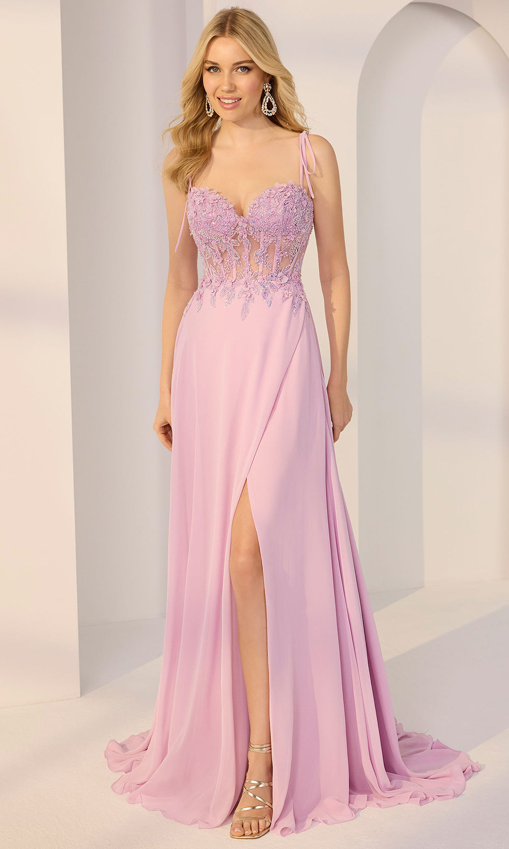 Mori Lee 49212 - Embellished Corset A-Line Gown with Tie Straps Prom Dresses