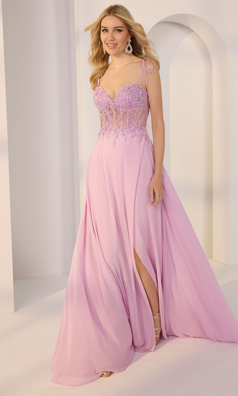 Mori Lee 49212 - Embellished Corset A-Line Gown with Tie Straps Prom Dresses