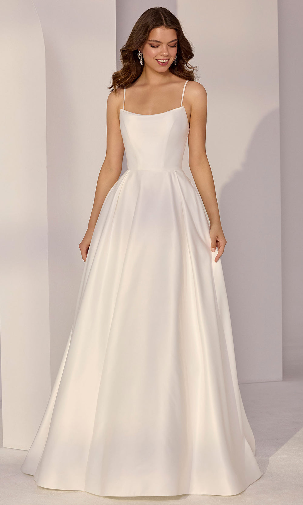Mori Lee 49213 - Spaghetti Strap A-Line Satin Gown Prom Dresses in Ivory
