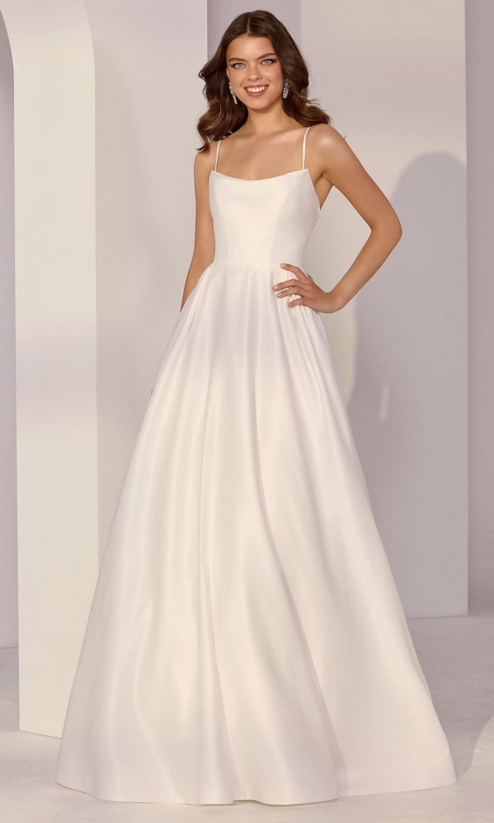 Mori Lee 49213 - Spaghetti Strap A-Line Satin Gown Prom Dresses in Ivory
