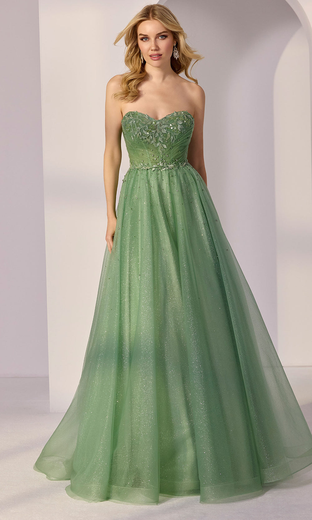 Mori Lee 49217 - A-Line Glitter Tulle Embroidered Gown Prom Dresses in Sage