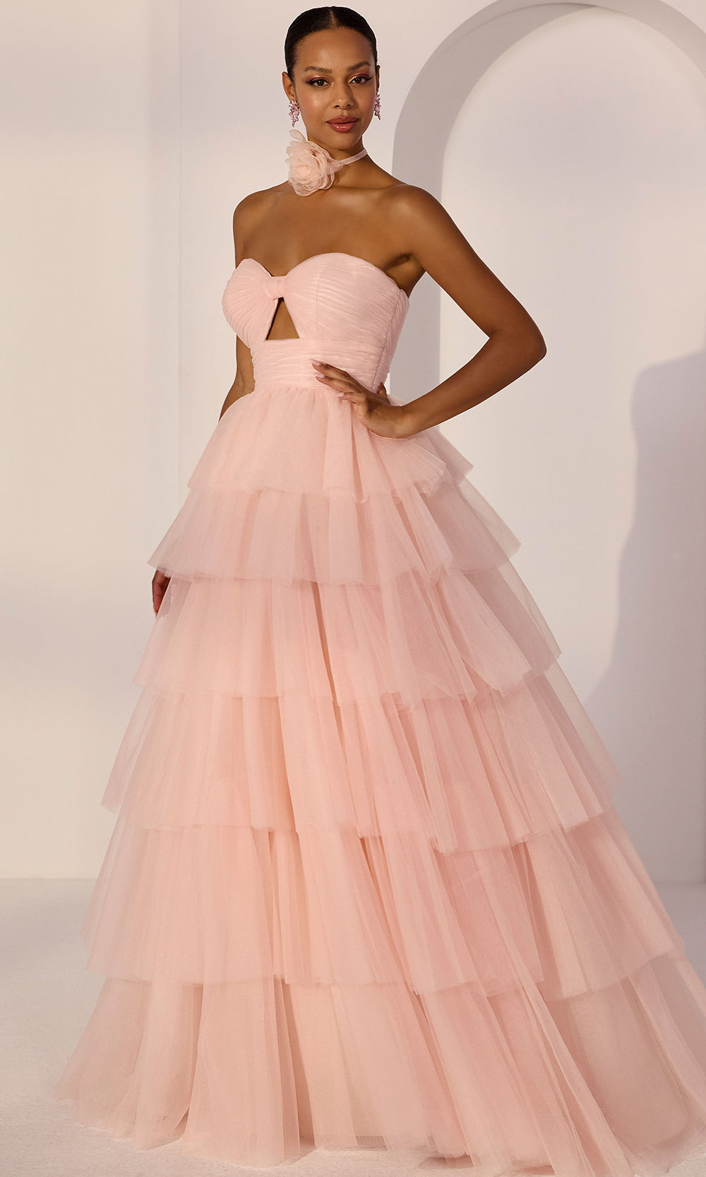 Mori Lee 49219 - Strapless Tiered Ruffle Tulle Gown Prom Dresses in Blush