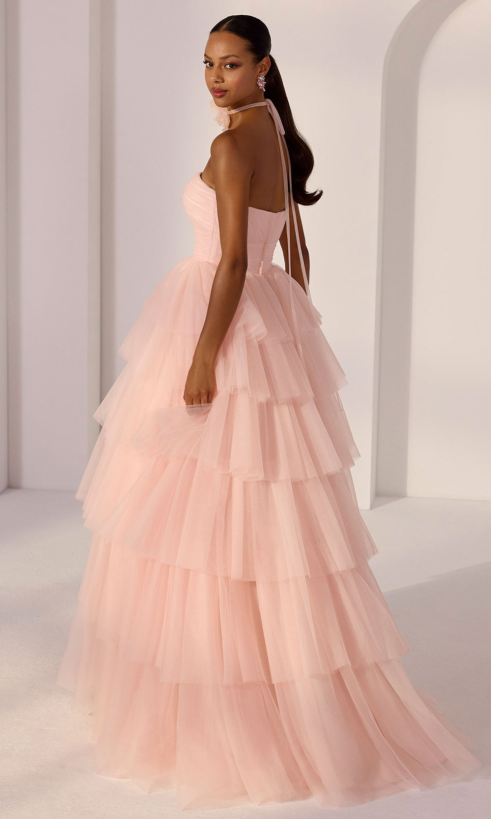 Mori Lee 49219 - Strapless Tiered Ruffle Tulle Gown Prom Dresses in Blush