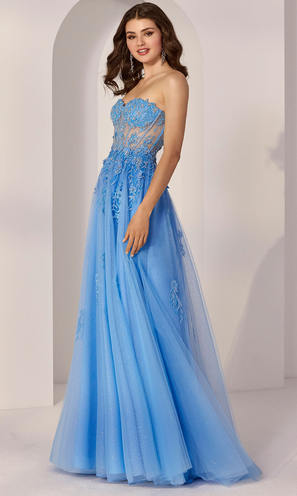 Mori Lee 49222 - Illusion Corset Crystal Beaded Prom Gown Prom Dresses in French Blue