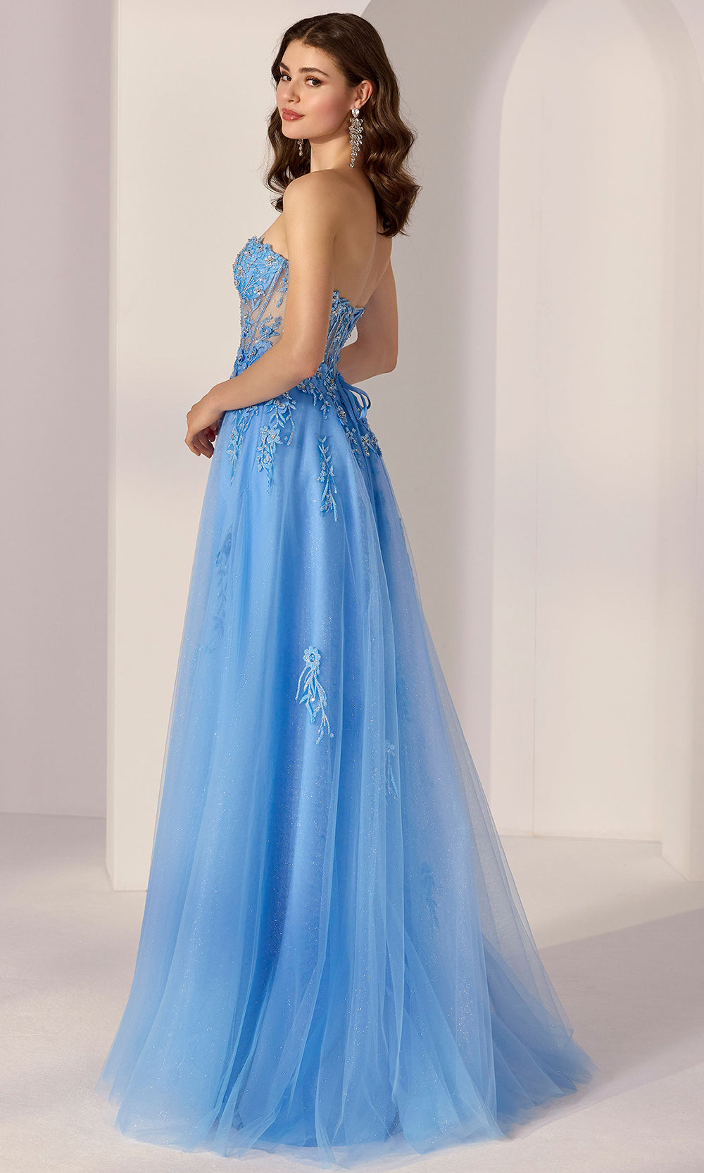 Mori Lee 49222 - Illusion Corset Crystal Beaded Prom Gown Prom Dresses in French Blue