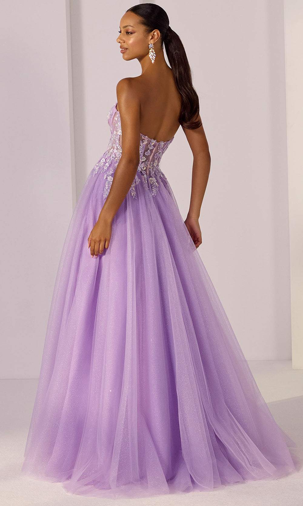 Mori Lee 49225 - Beaded Lace Basque A-Line Gown Prom Dresses in Pansy Purple