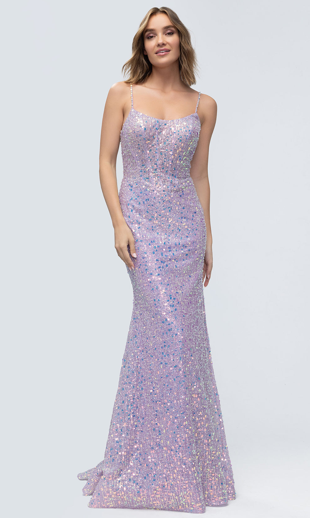 Mori Lee 49236 - Scoop Neckline Sequin Tulle Gown Prom Dresses in Light Llac