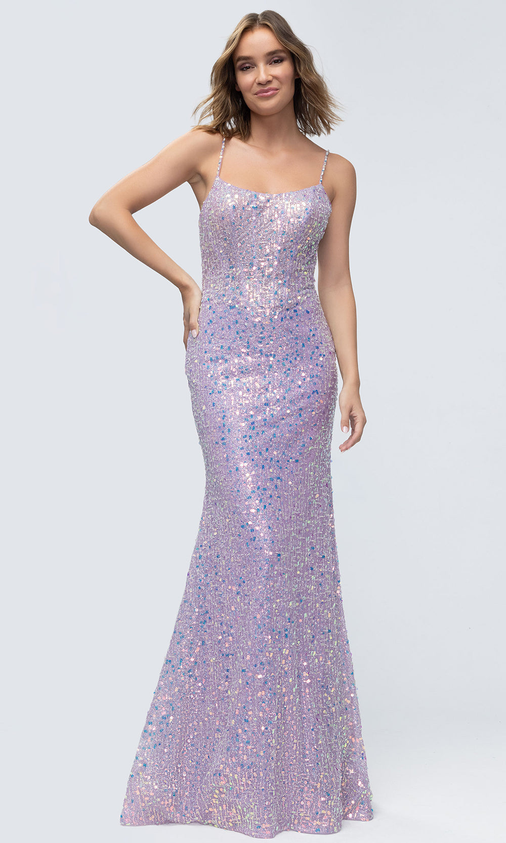 Mori Lee 49236 - Scoop Neckline Sequin Tulle Gown Prom Dresses in Light Llac
