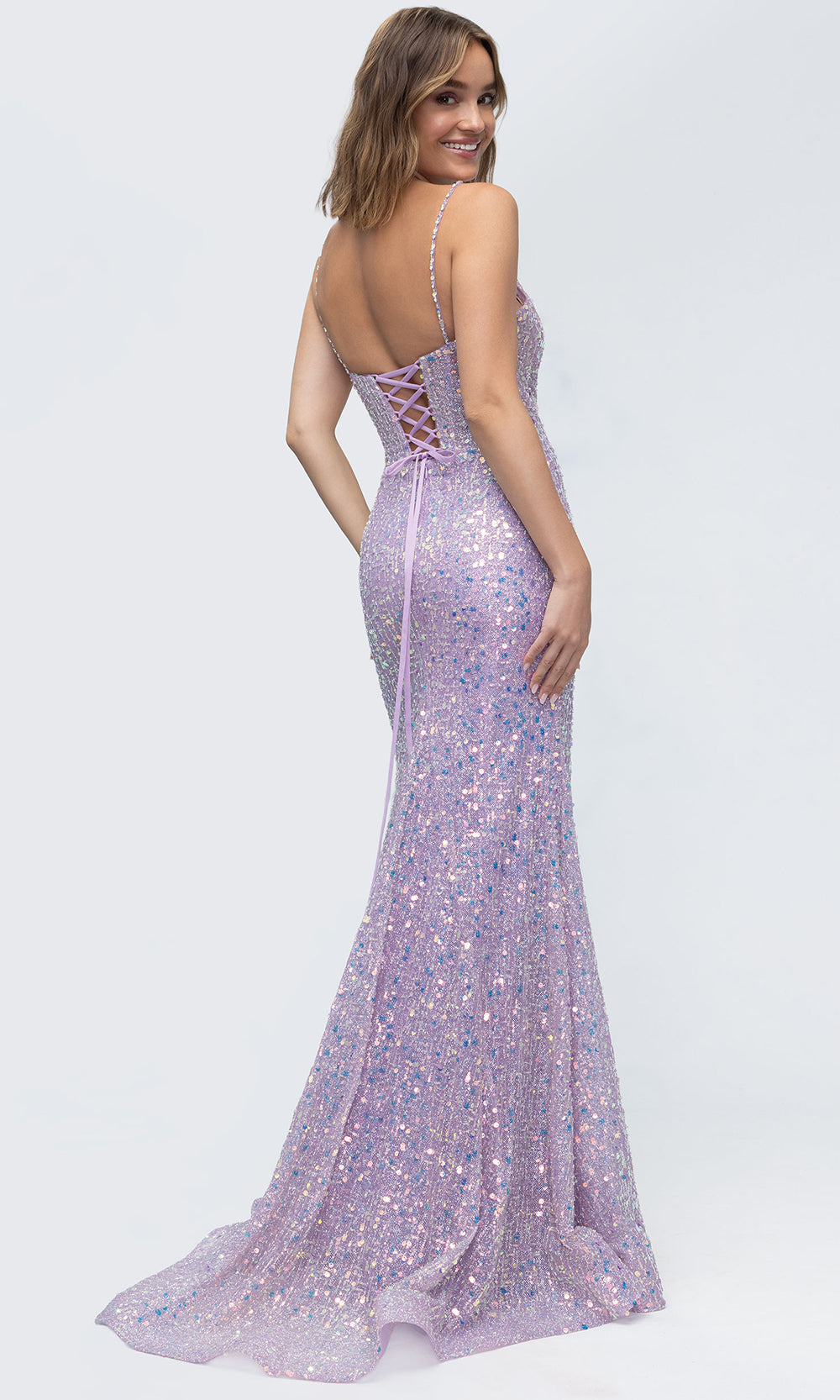 Mori Lee 49236 - Scoop Neckline Sequin Tulle Gown Prom Dresses in Light Llac