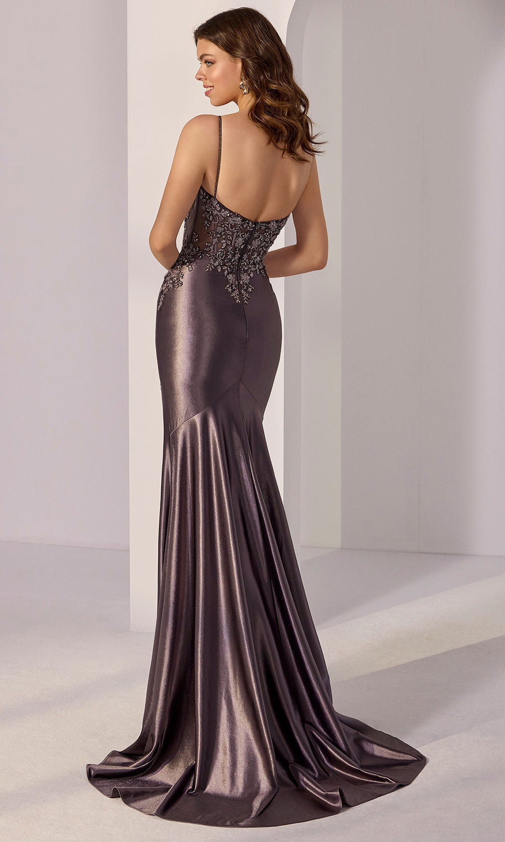 Mori Lee 49248 - Shiny Jersey Spaghetti Strap Prom Gown Prom Dresses in Brown