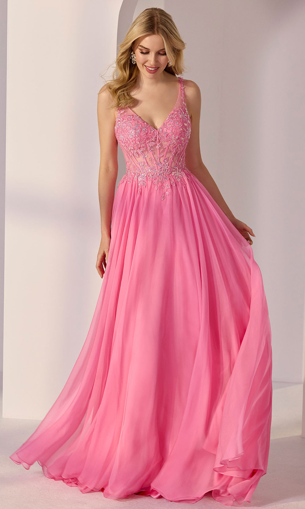 Mori Lee 49250 - Embroidered Corset Lace-Up Back Long Gown Prom Dresses in Fuchsia