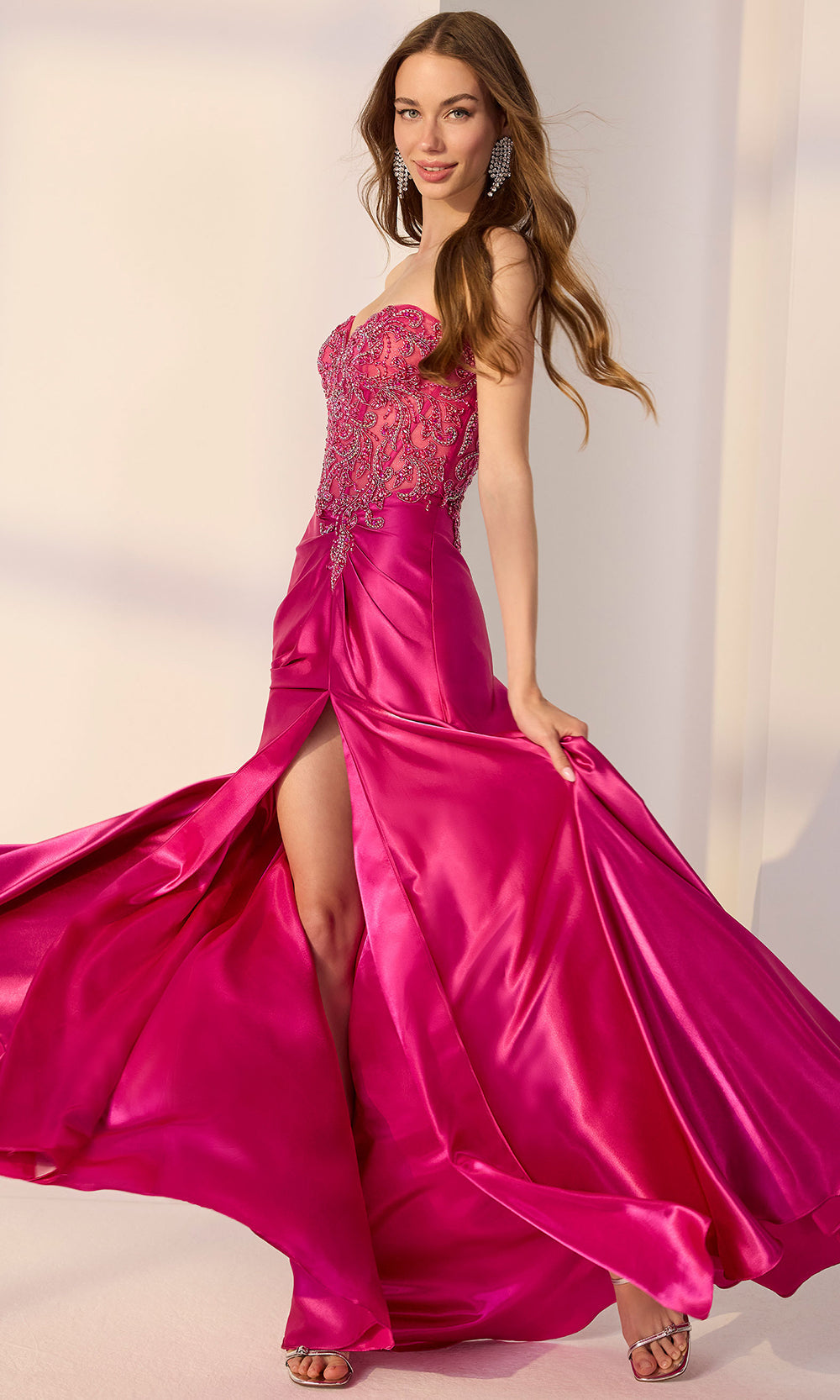 Mori Lee 49252 - Sweetheart Neck Charmeuse Prom Gown Prom Dresses in Fuchsia