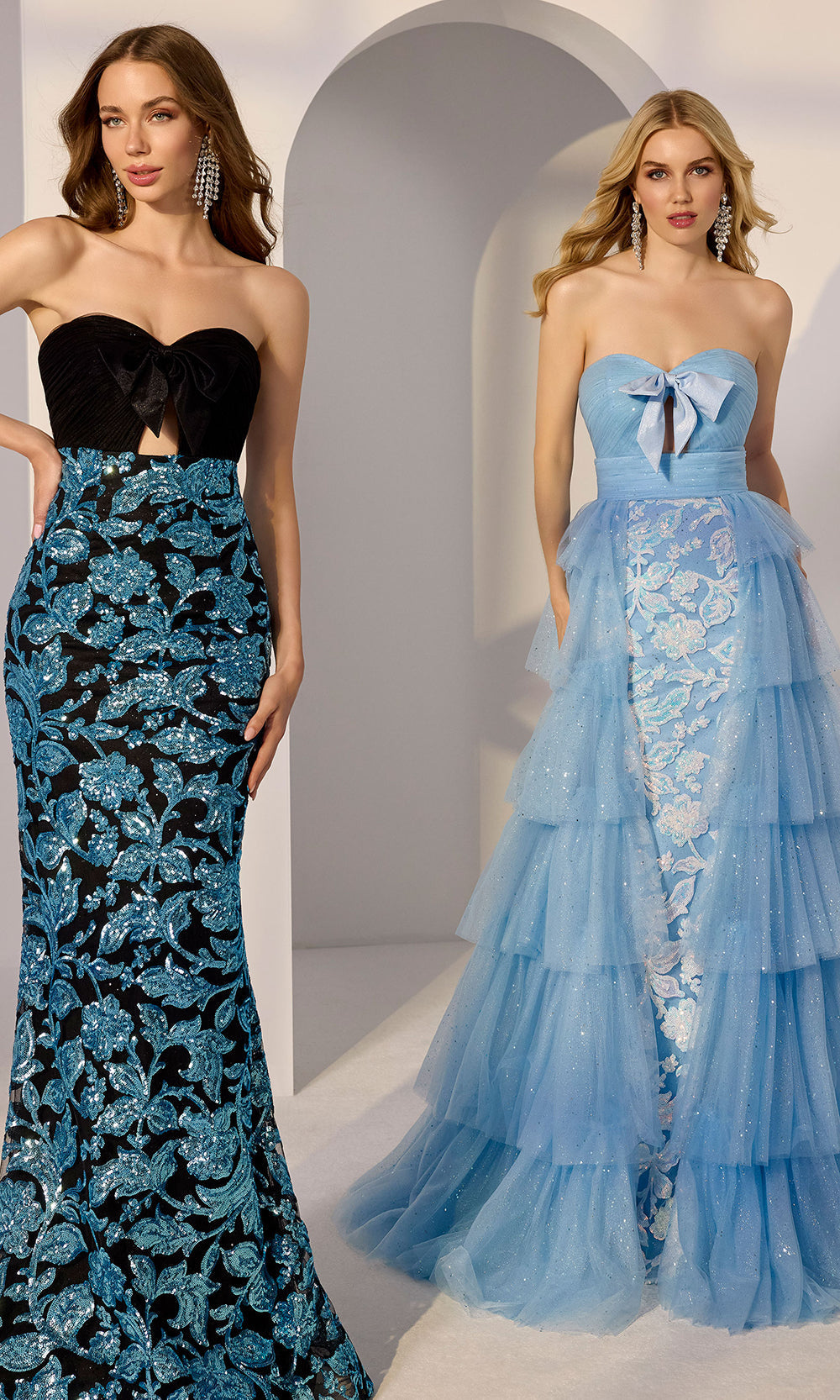 Mori Lee 49275 - Tiered Overskirt Sweetheart Embellished Gown Prom Dresses in Ice Blue Ivory
