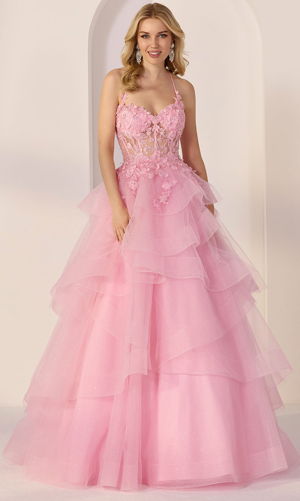 Mori Lee 49279 - Sweetheart Floral Embroidered Tiered Gown Prom Dresses in Pucker Up Pink