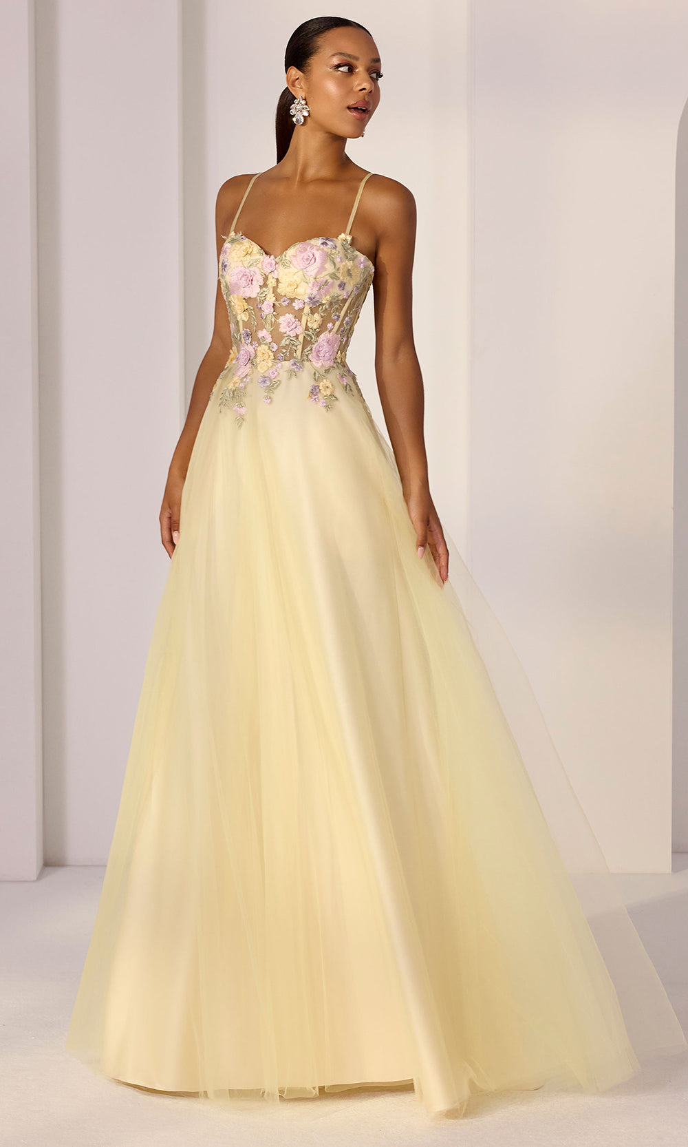 Mori Lee 49286 - Embroidered Floral Sleeveless A-Line Gown Prom Dresses in Yellow