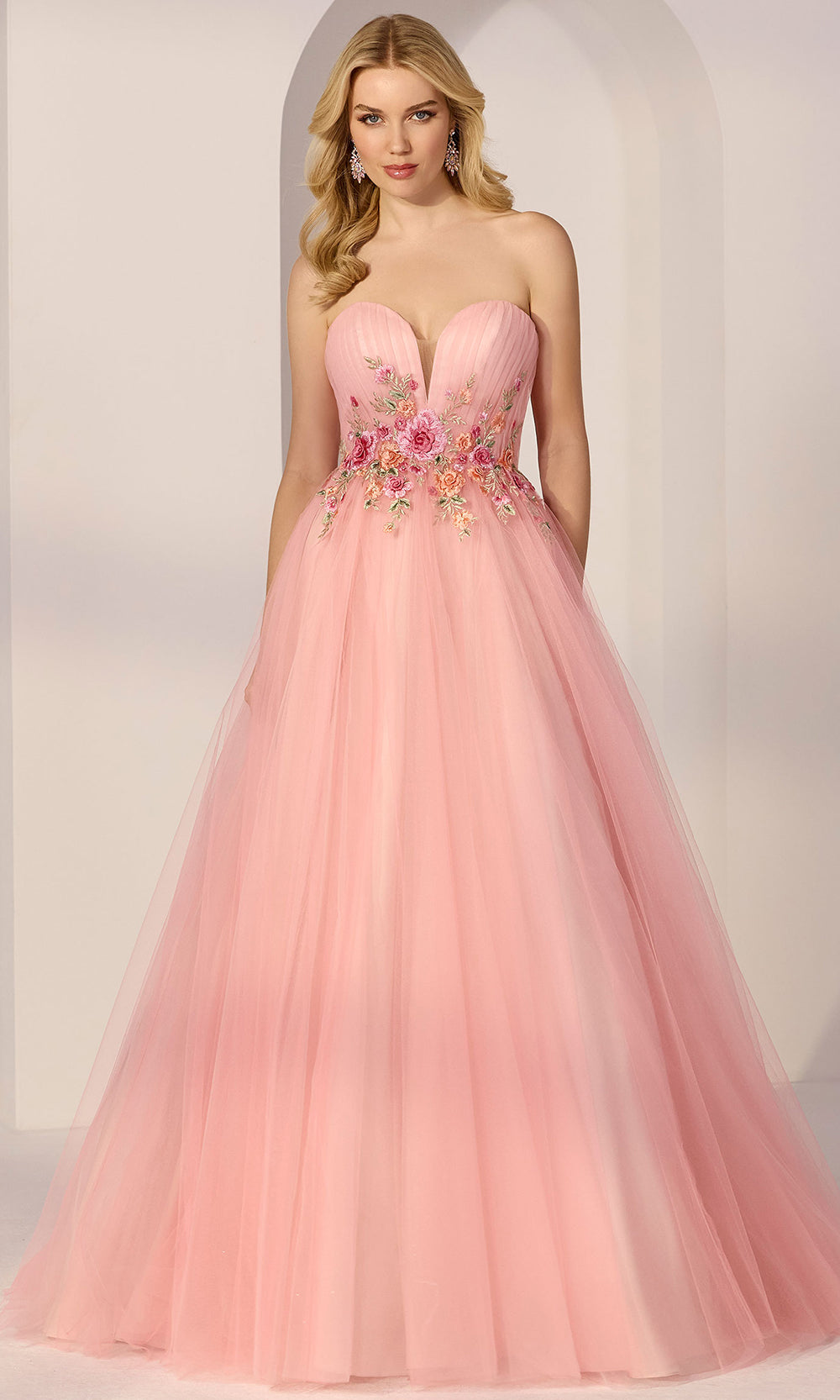 Mori Lee 49287 - Floral Embroidered Strapless A-Line Gown Prom Dresses in Apricot Blush