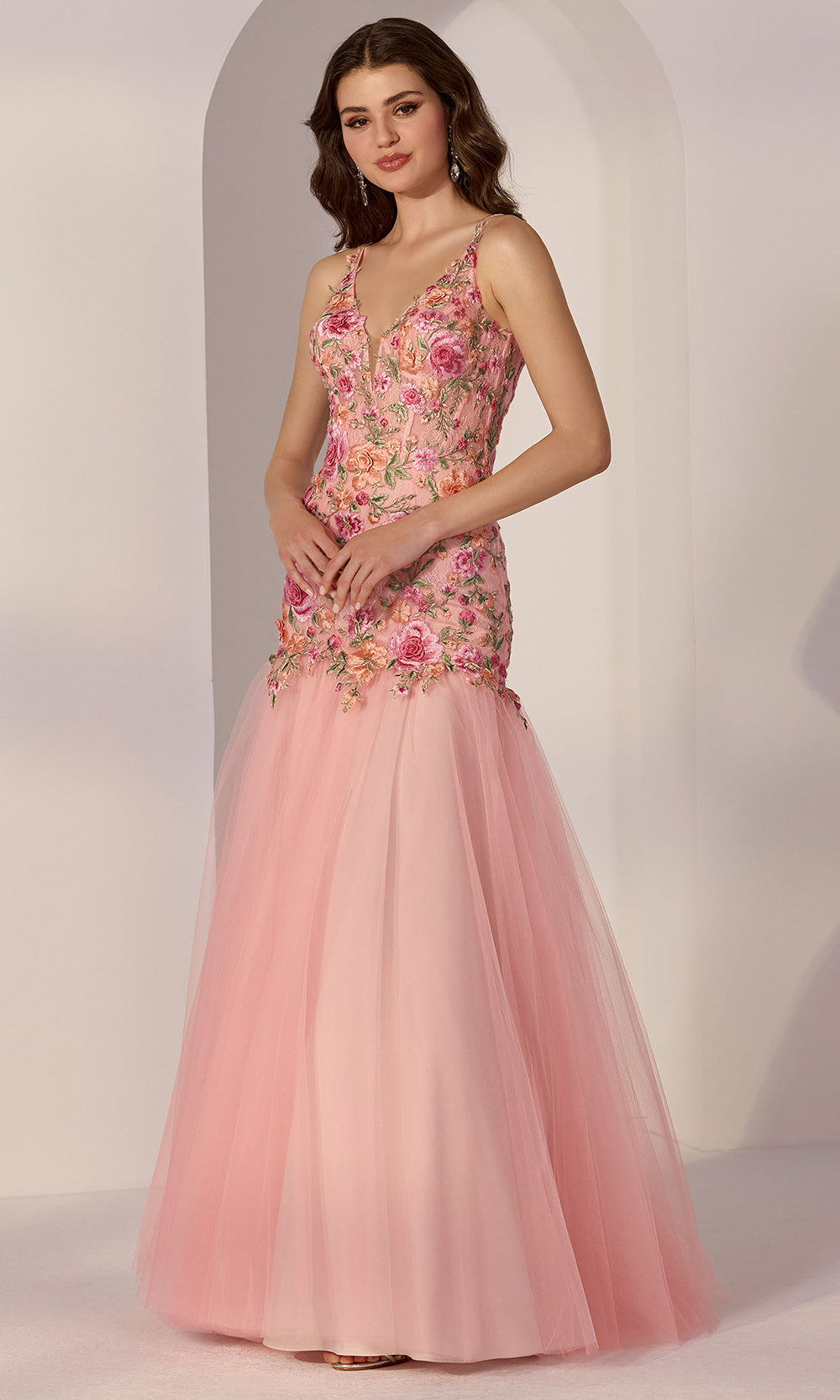 Mori Lee 49288 - Scoop Back Floral Embellished Prom Gown Prom Dresses in Apricot Blush