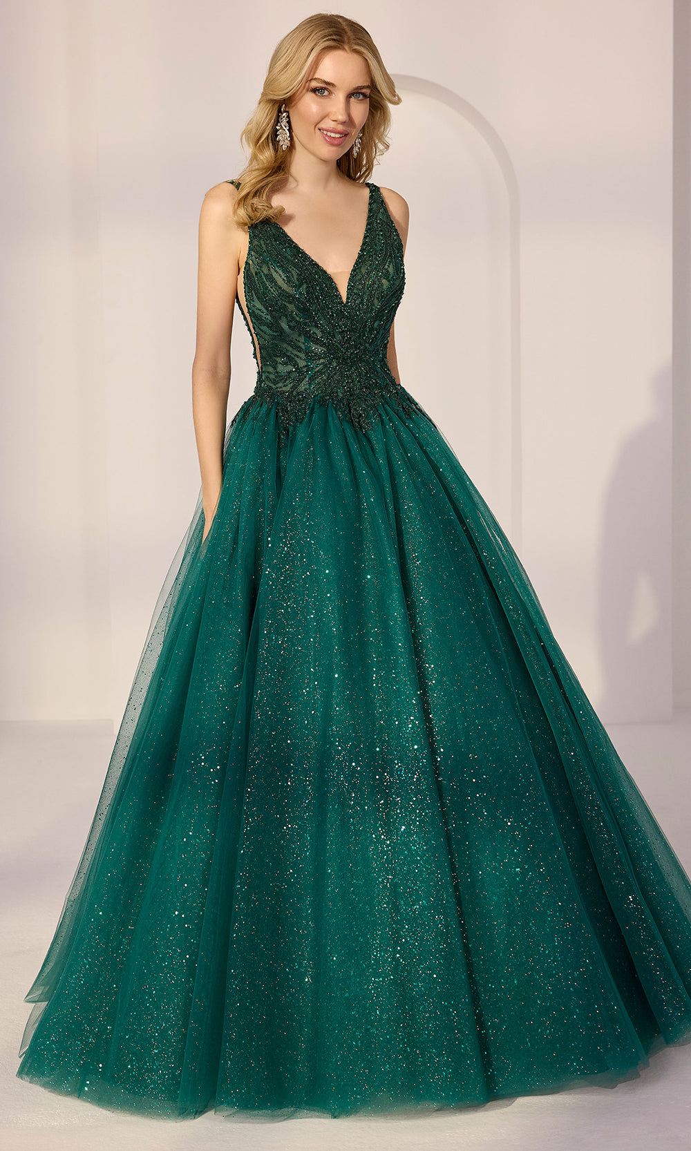 Mori Lee 49290 - Sleeveless Beaded Applique A-Line Gown Prom Dresses in Emerald