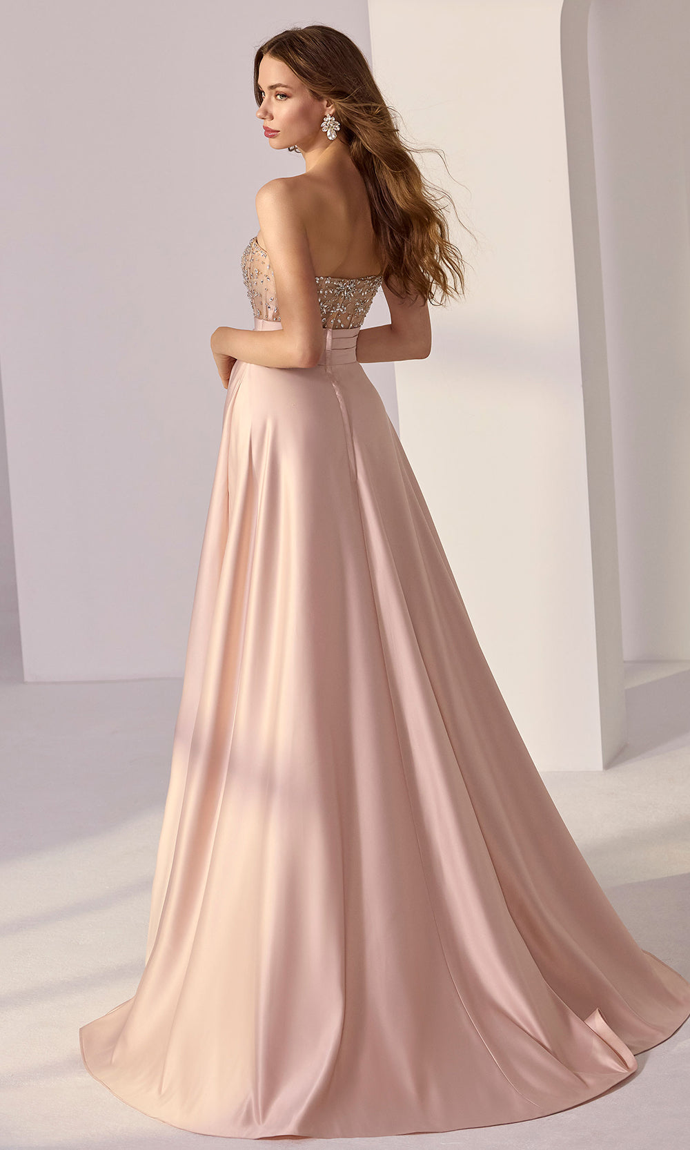 Mori Lee 49302 - Strapless Pleated Waist Prom Gown with Slit Prom Dresses