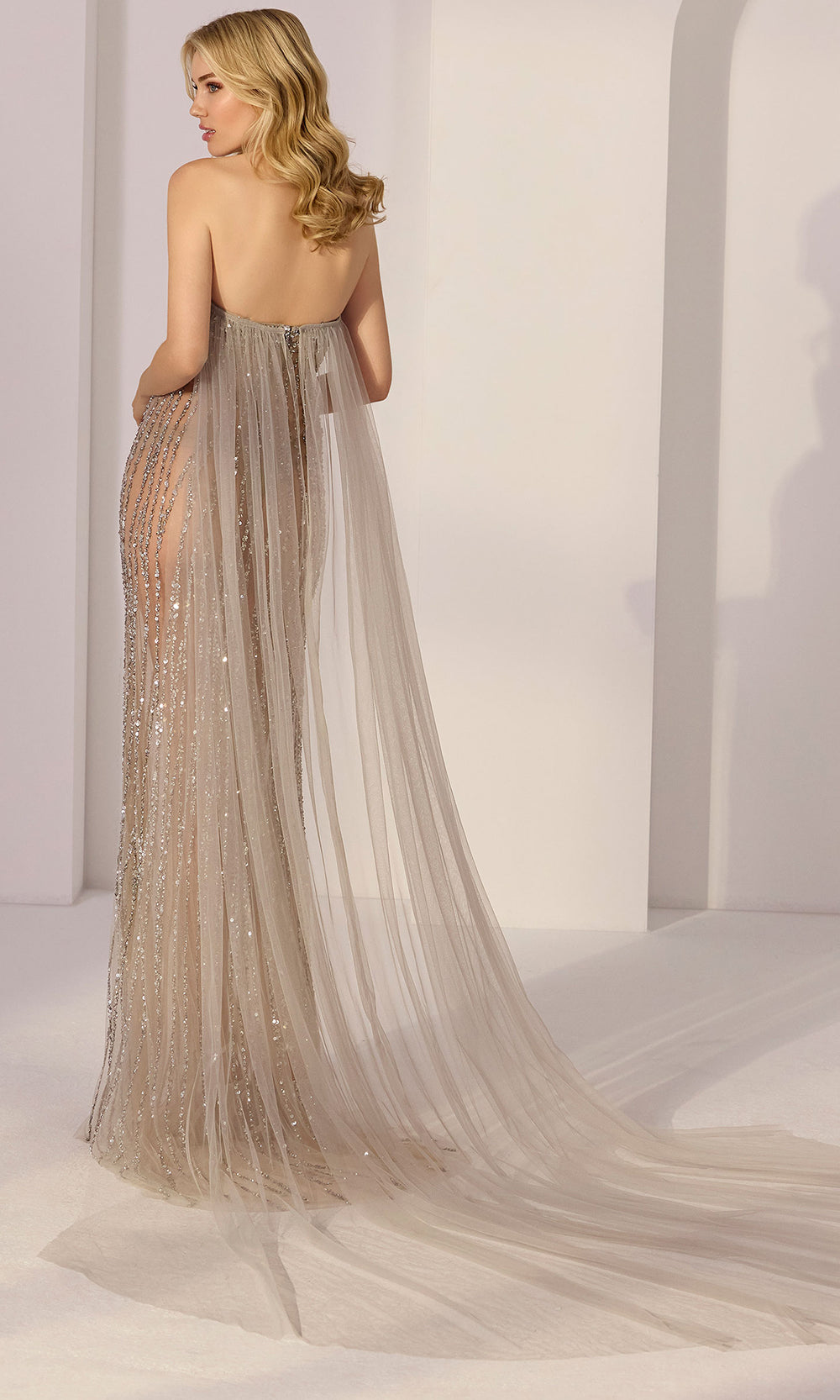 Mori Lee 49311 - Plunging Sweetheart Illusion Beaded Gown Prom Dresses in Silver