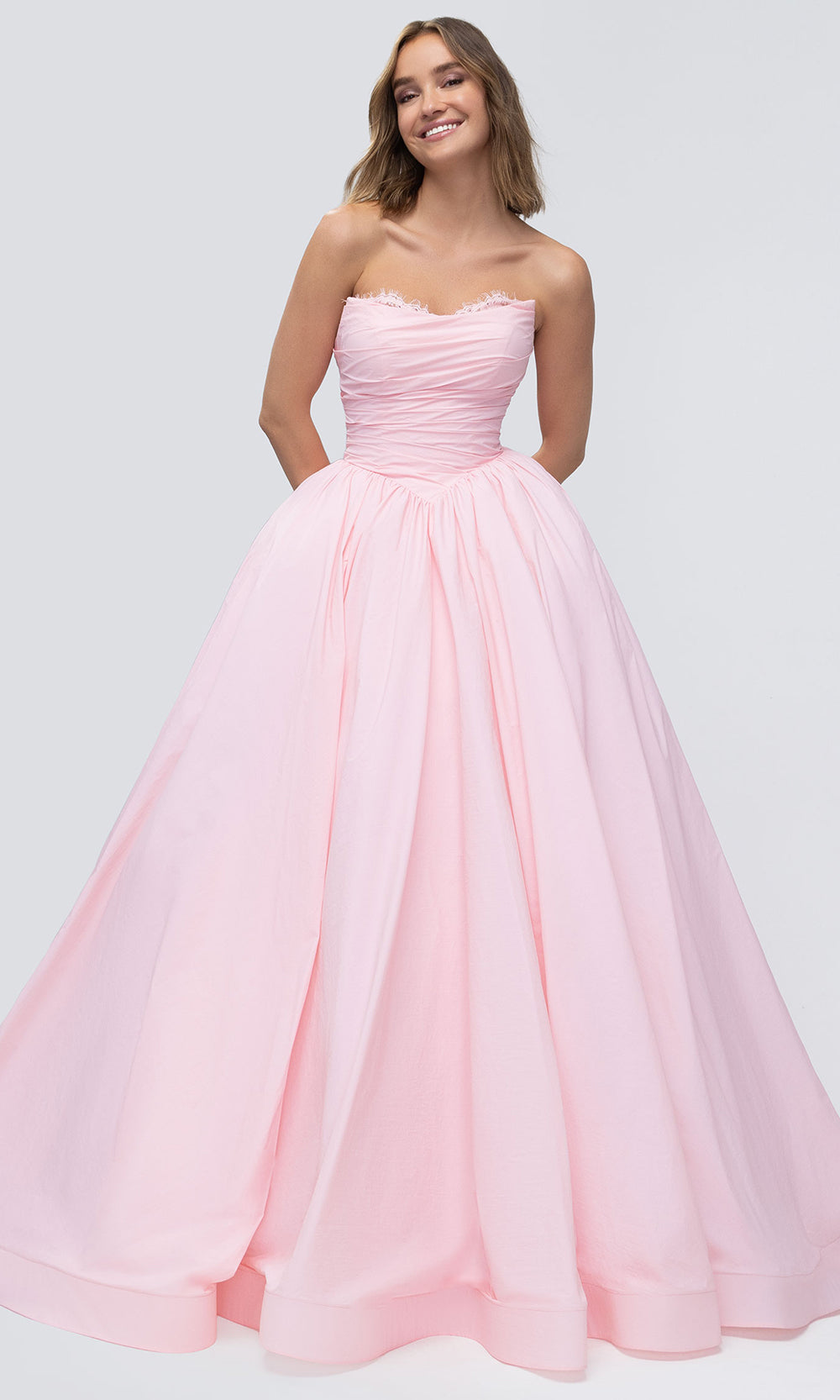 Mori Lee 49332 - Embellished Sweetheart Basque Ballgown Prom Dresses in Light Pink
