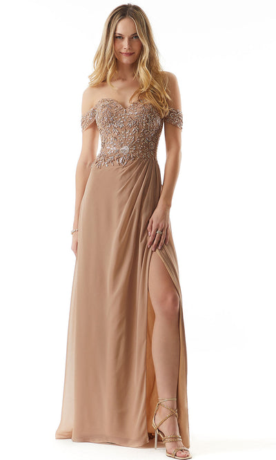 MGNY By Mori Lee 73023 - Embellished A-Line Evening Dress Evening Dresses 2 / Bronze