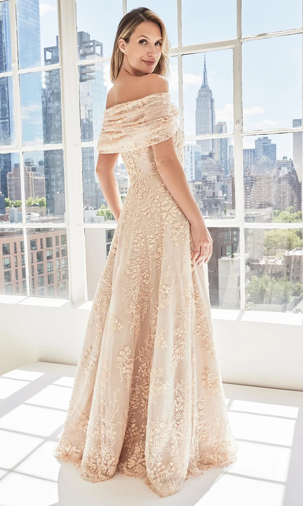 MGNY By Mori Lee 73101 - Floral Applique A-Line Gown with Shawl Mother of the Bride Dresses