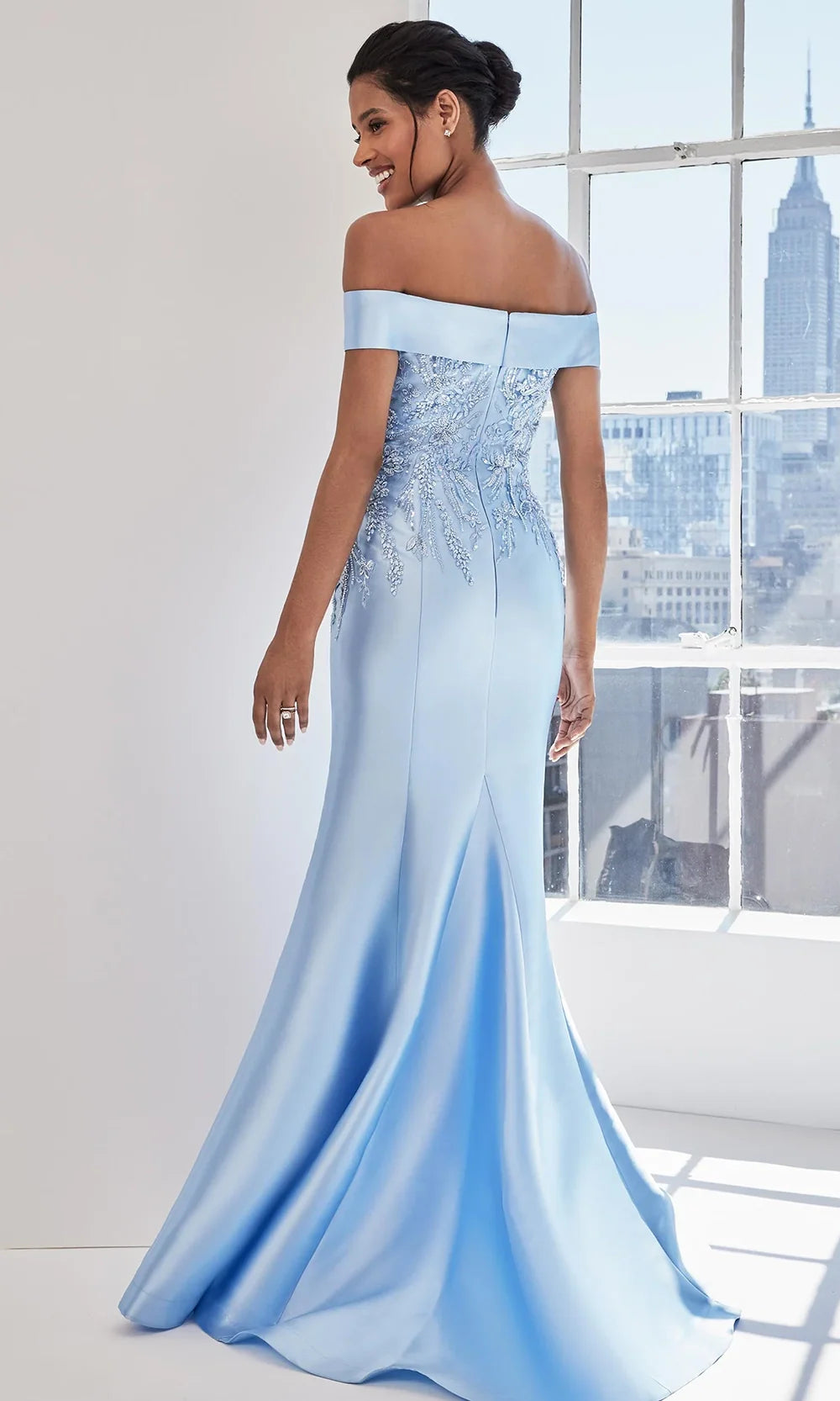 MGNY By Mori Lee 73119 - Embellished V-Neckline Satin Gown Mother of the Bride Dresses