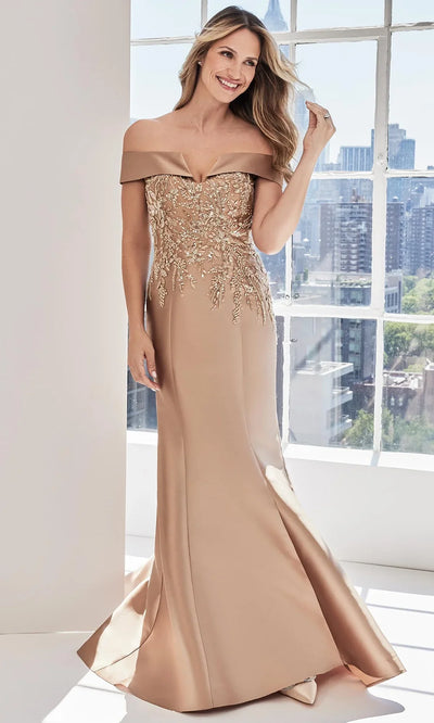 MGNY By Mori Lee 73119 - Embellished V-Neckline Satin Gown Mother of the Bride Dresses