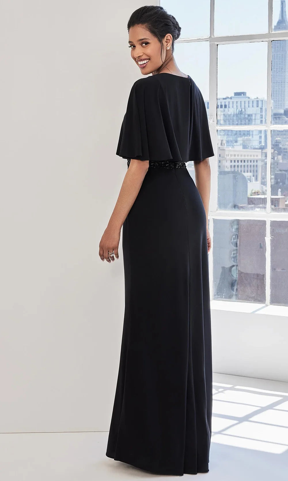 MGNY By Mori Lee 73124 - Cape Sleeve Gown with Beaded Waist Mother of the Bride Dresses