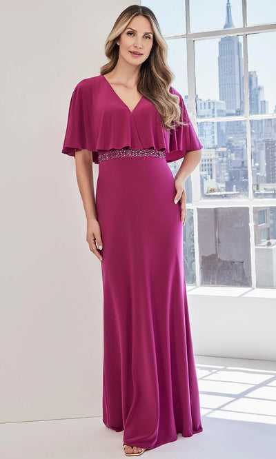 MGNY By Mori Lee 73124 - Cape Sleeve Gown with Beaded Waist Mother of the Bride Dresses