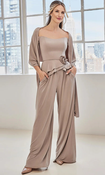 MGNY By Mori Lee 73133 - Off Shoulder Jersey Wide Leg Jumpsuit Formal Pantsuits
