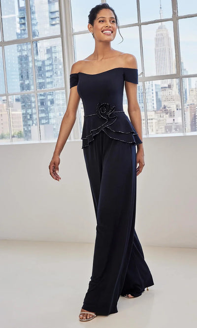 MGNY By Mori Lee 73133 - Off Shoulder Jersey Wide Leg Jumpsuit Formal Pantsuits