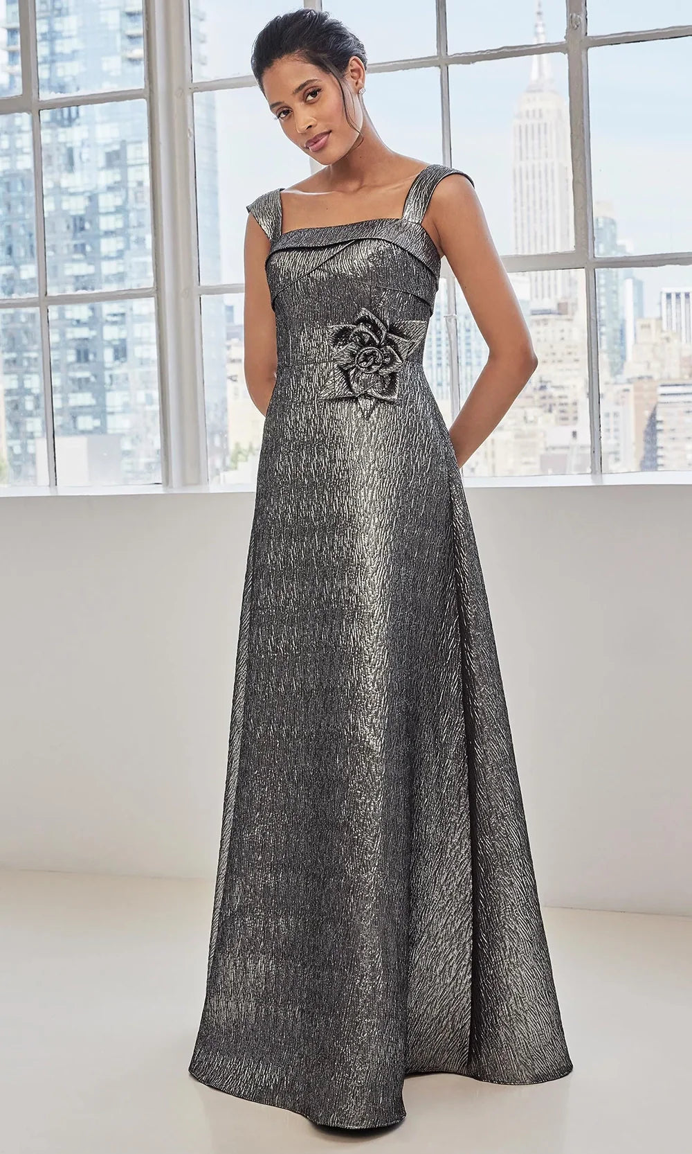 MGNY By Mori Lee 73135 - Square Neck Brocade A-Line Gown Mother of the Bride Dresses