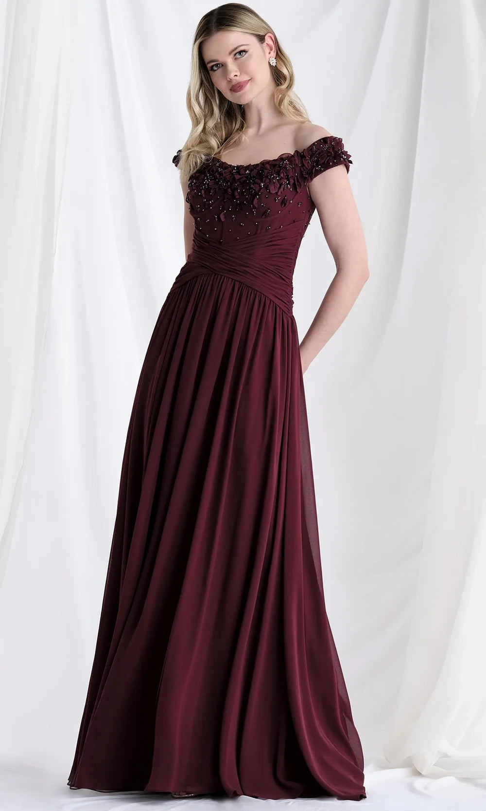 MGNY By Mori Lee 73153 - Ruched Waist Off Shoulder Chiffon Gown Mother of the Bride Dresses