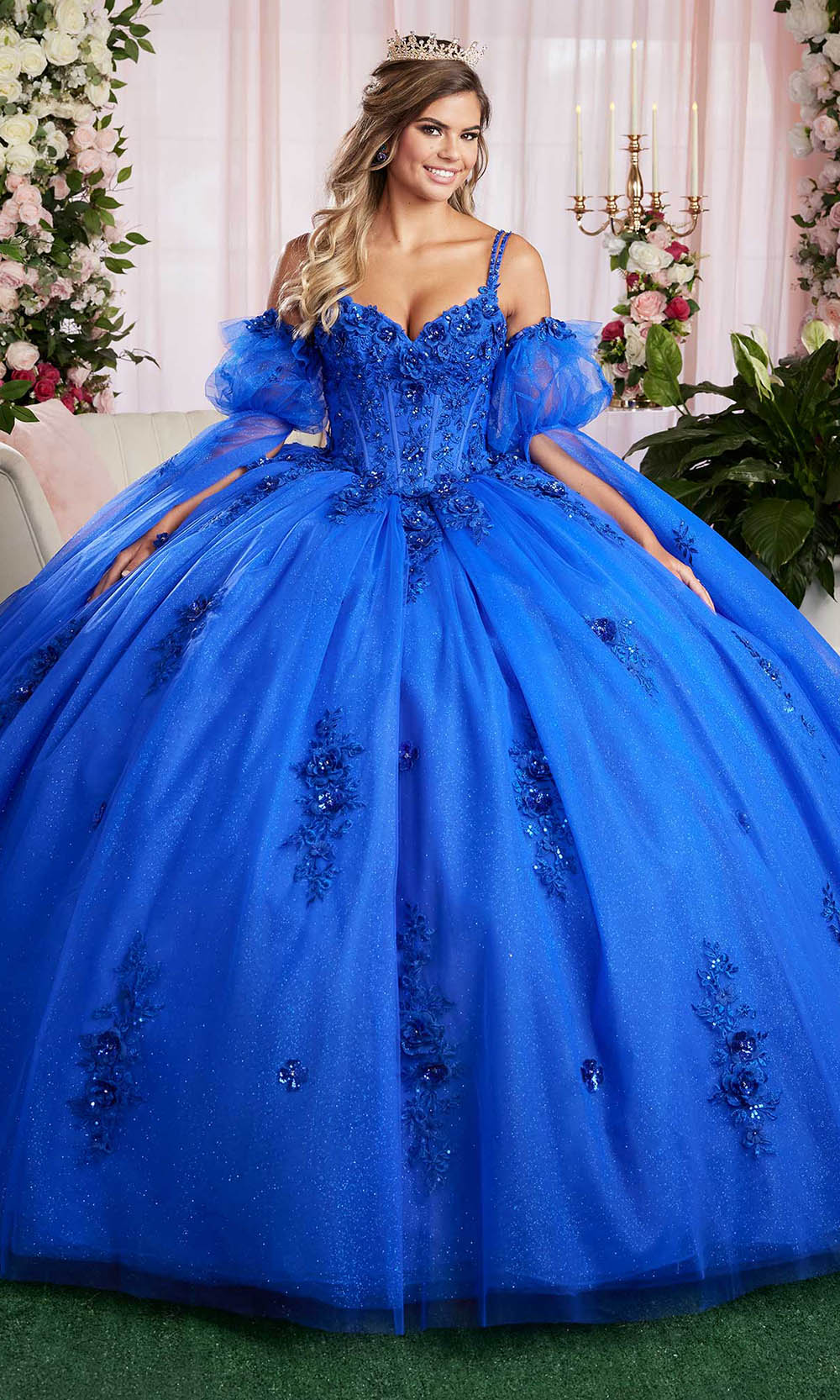 Vizcaya by Mori Lee 89504 - Spaghetti Strap Floral Applique Gown Ball Gowns