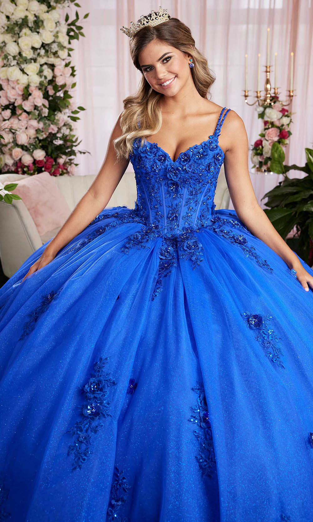 Vizcaya by Mori Lee 89504 - Spaghetti Strap Floral Applique Gown Ball Gowns