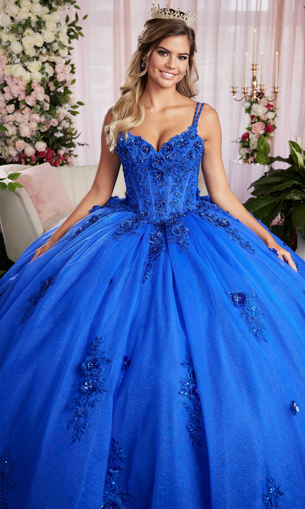 Vizcaya by Mori Lee 89504 - Spaghetti Strap Floral Applique Gown Ball Gowns