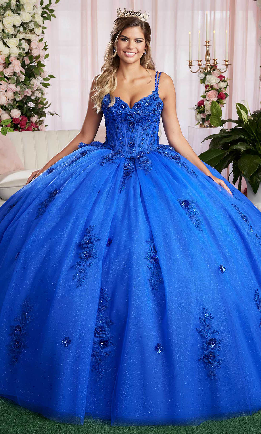 Vizcaya by Mori Lee 89504 - Spaghetti Strap Floral Applique Gown Ball Gowns
