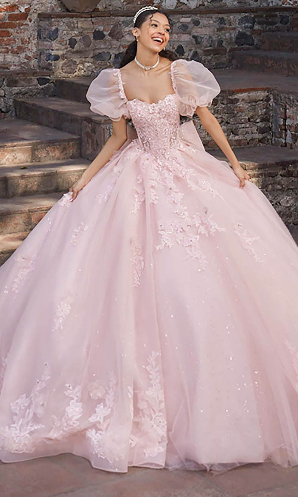 Vizcaya by Mori Lee 89542 - Puff Sleeve Floral Applique Ballgown Ball Gowns