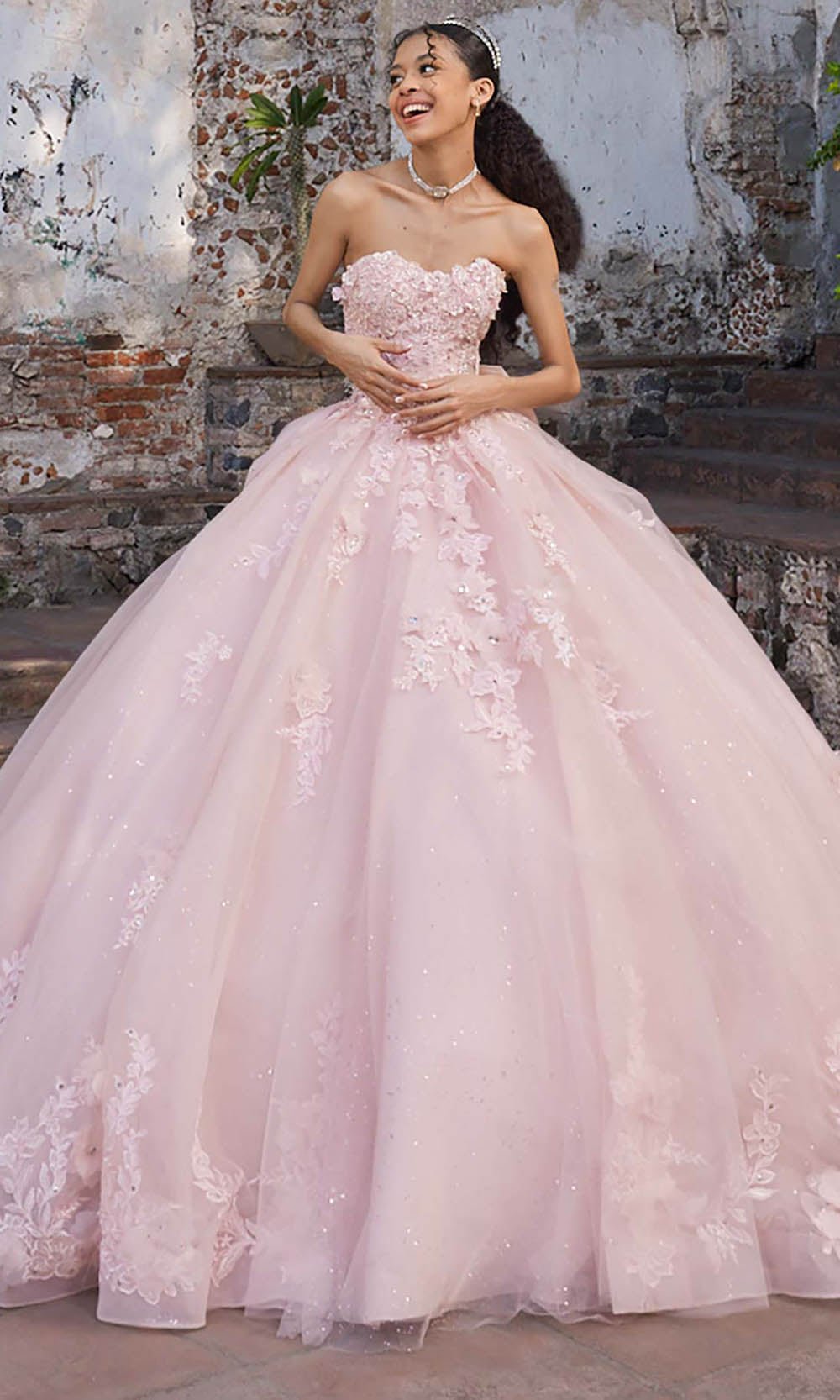 Vizcaya by Mori Lee 89542 - Puff Sleeve Floral Applique Ballgown Ball Gowns